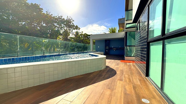 Studio para casais com varanda e vista mar