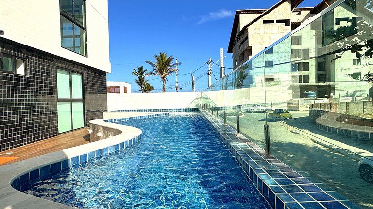 Studio para casais com varanda e vista mar