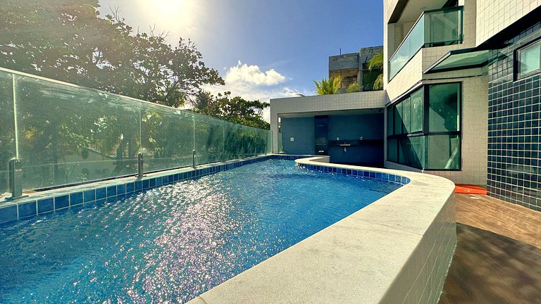 Studio para casais com varanda e vista mar