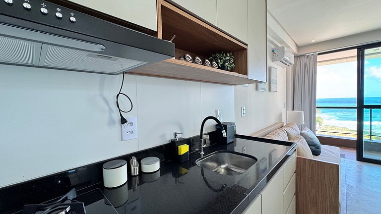 Studio para casais com varanda e vista mar